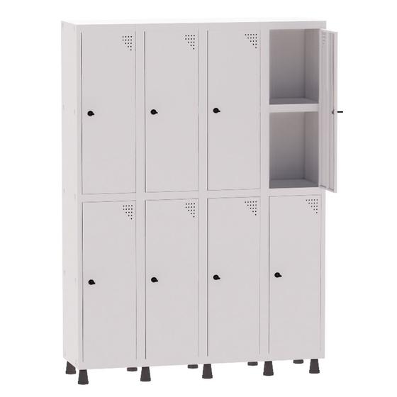 Imagem de Armário Guarda Volume Locker Roupeiro 4 Vãos 08 Portas Com Prateleira GRP504PRI/8 Branco - Pandin