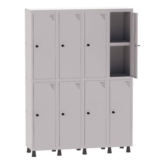 Imagem de Armário Guarda Volume Locker Roupeiro 4 Vãos 08 Portas Com Prateleira GRP504PRI/8 Cinza  - Pandin