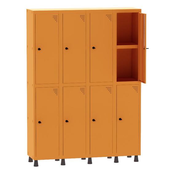 Imagem de Armário Guarda Volume Locker Roupeiro 4 Vãos 08 Portas Com Prateleira GRP504PRI/8 Laranja - Pandin