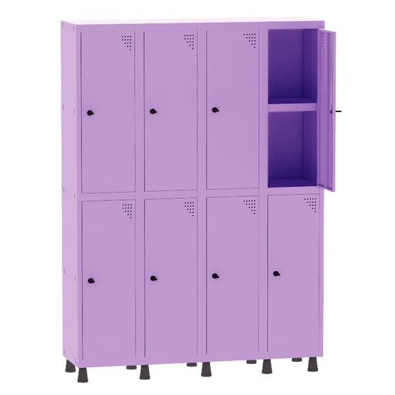 Imagem de Armário Guarda Volume Locker Roupeiro 4 Vãos 08 Portas Com Prateleira GRP504PRI/8 Lilás - Pandin