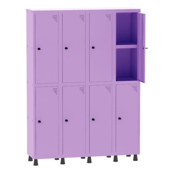Imagem de Armário Guarda Volume Locker Roupeiro 4 Vãos 08 Portas Com Prateleira GRP504PRI/8 Lilás - Pandin