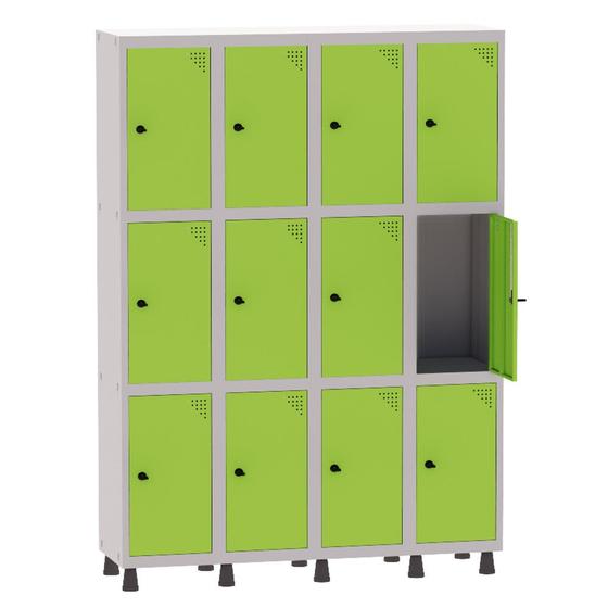 Imagem de Armário Guarda Volume Locker Roupeiro 4 Vãos 12 Portas Aço GRP504/12 Cinza e Verde Miró - Pandin