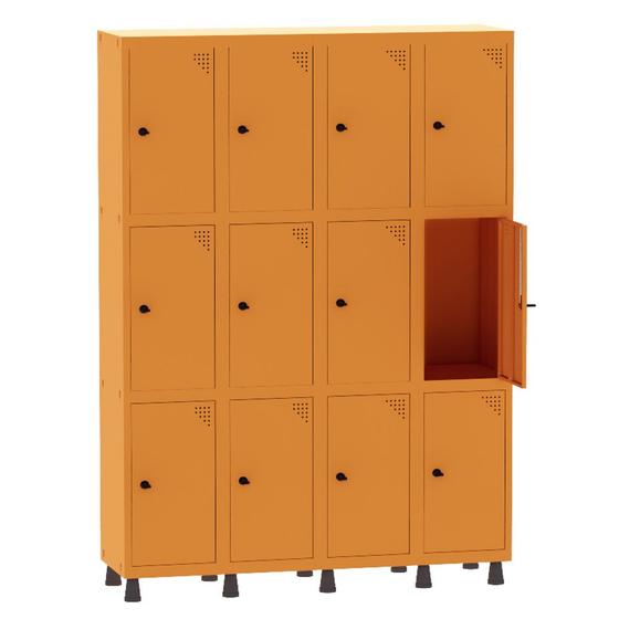 Imagem de Armário Guarda Volume Locker Roupeiro 4 Vãos 12 Portas Aço GRP504/12 Laranja - Pandin