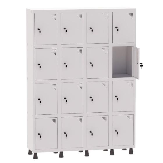 Imagem de Armário Guarda Volume Locker Roupeiro 4 Vãos 16 Portas Aço GRF504/16 Branco - Pandin