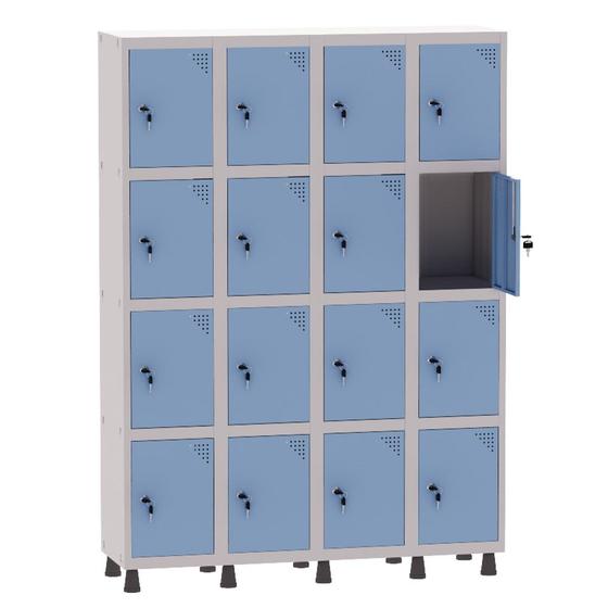 Imagem de Armário Guarda Volume Locker Roupeiro 4 Vãos 16 Portas Aço GRF504/16 Cinza e Azul Dali - Pandin