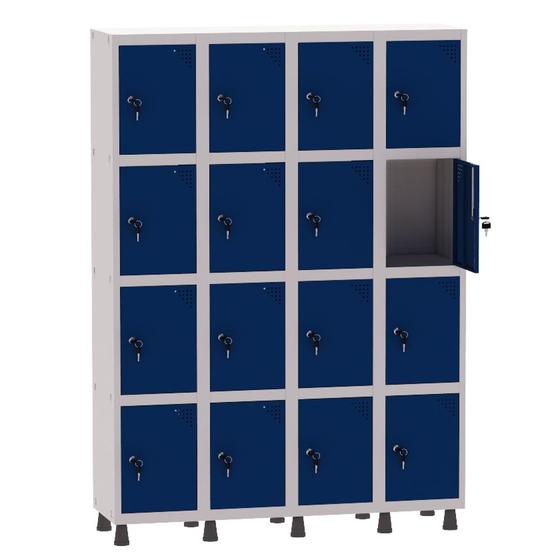 Imagem de Armário Guarda Volume Locker Roupeiro 4 Vãos 16 Portas Aço GRF504/16 Cinza e Azul Del Rey - Pandin