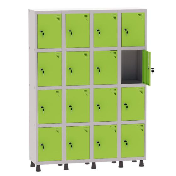 Imagem de Armário Guarda Volume Locker Roupeiro 4 Vãos 16 Portas Aço GRF504/16 Cinza e Verde Miró - Pandin