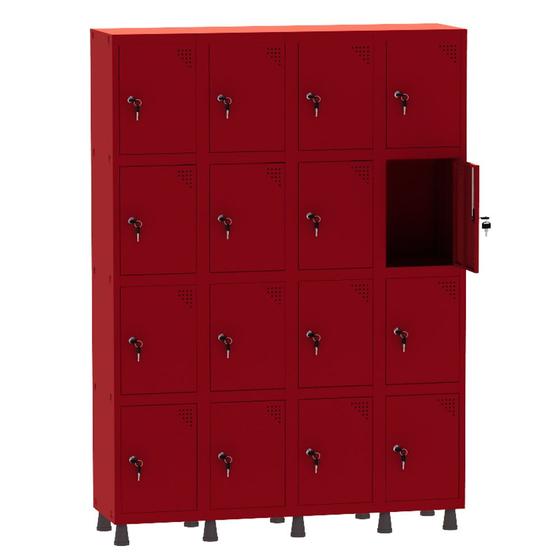 Imagem de Armário Guarda Volume Locker Roupeiro 4 Vãos 16 Portas Aço GRF504/16 Vermelho - Pandin