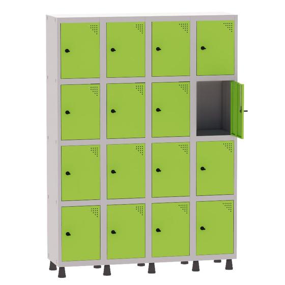 Imagem de Armário Guarda Volume Locker Roupeiro 4 Vãos 16 Portas Aço GRP504/16 Cinza e Verde Miró - Pandin