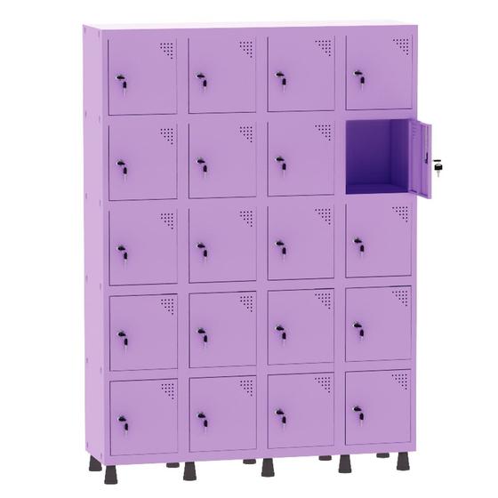 Imagem de Armário Guarda Volume Locker Roupeiro 4 Vãos 20 Portas Aço GRF504/20 Lilás - Pandin