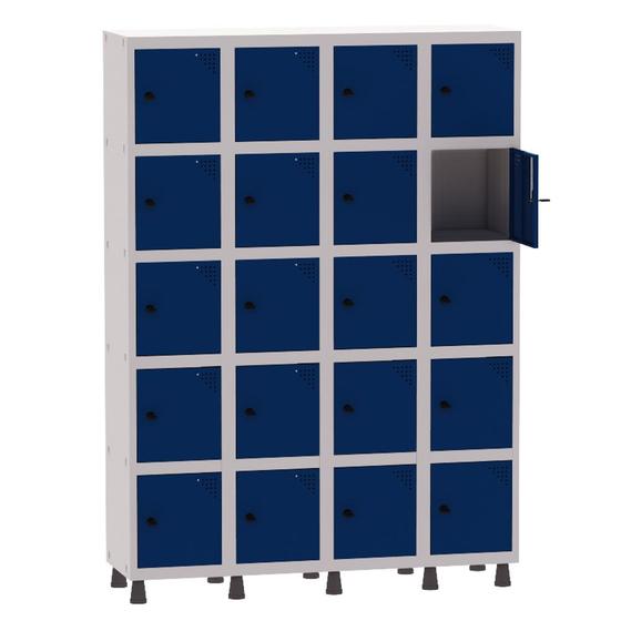 Imagem de Armário Guarda Volume Locker Roupeiro 4 Vãos 20 Portas Aço GRP504/20 Cinza e Azul Del Rey - Pandin