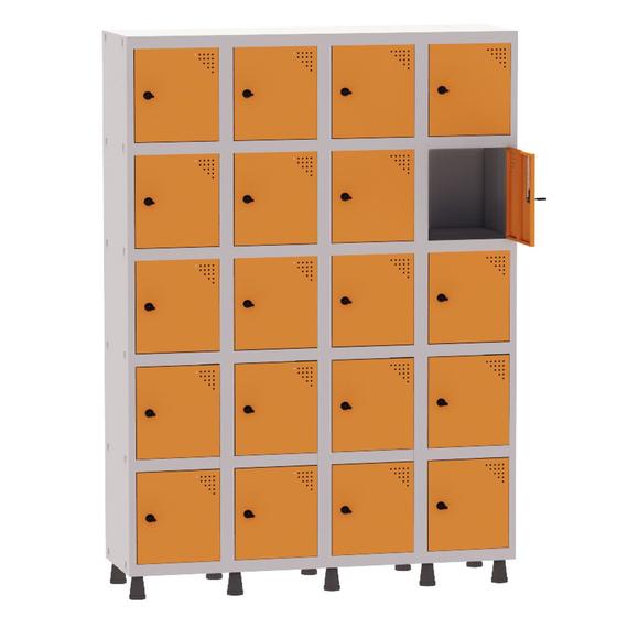 Imagem de Armário Guarda Volume Locker Roupeiro 4 Vãos 20 Portas Aço GRP504/20 Cinza e Laranja Picasso - Pandin