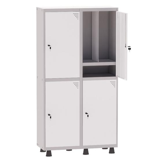 Imagem de Armário Guarda Volume Locker Roupeiro Insalubre 2 Vãos 04 Portas Com Prateleira GRP502/4INSPV Cinza e Branco - Pandin