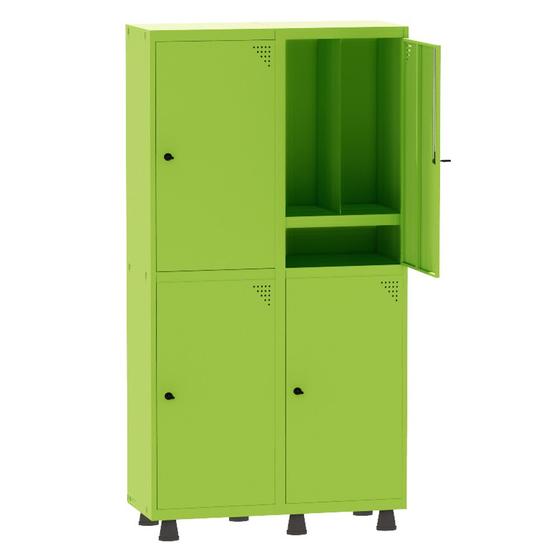 Imagem de Armário Guarda Volume Locker Roupeiro Insalubre 2 Vãos 04 Portas Com Prateleira GRP502/4INSPV Verde Miró - Pandin