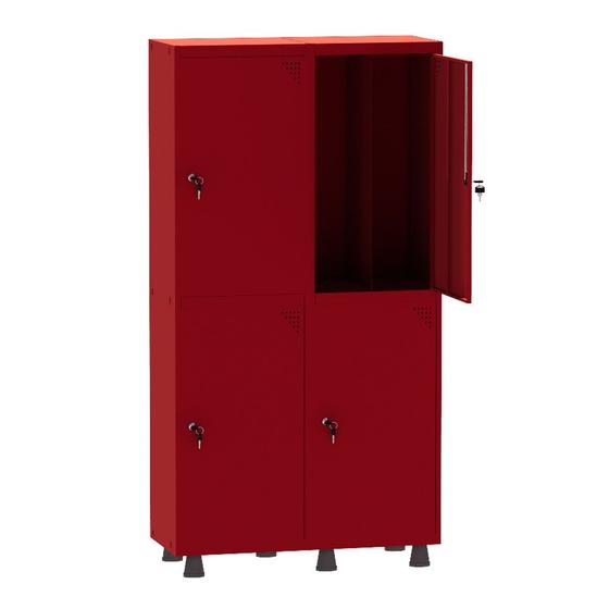 Imagem de Armário Guarda Volume Locker Roupeiro Insalubre 2 Vãos 04 Portas GRP502/4INS Vermelho - Pandin