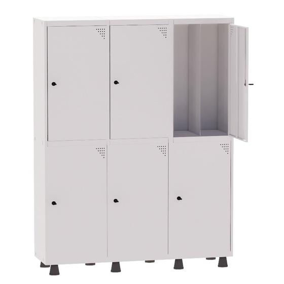 Imagem de Armário Guarda Volume Locker Roupeiro Insalubre 3 Vãos 06 Portas GRP503/6INS Branco - Pandin