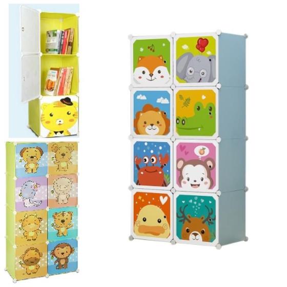 Imagem de Armario infantil portatil organizador compacto com 8 portas modulares para brinquedos