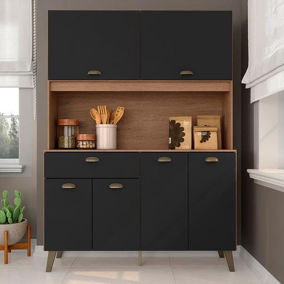 Armário Kit De Cozinha Emily Retro 6 Portas Carvalho/preto – Móveis Arapongas – A Móveis Arapongas