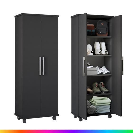 Armário Lavanderia 2 Portas com 5 Prateleiras Multiuso com Rodinhas Móveis Bonatto Imagem de Armário Lavanderia 2 Portas com 5 Prateleiras Multiuso com Rodinhas Móveis Bonatto