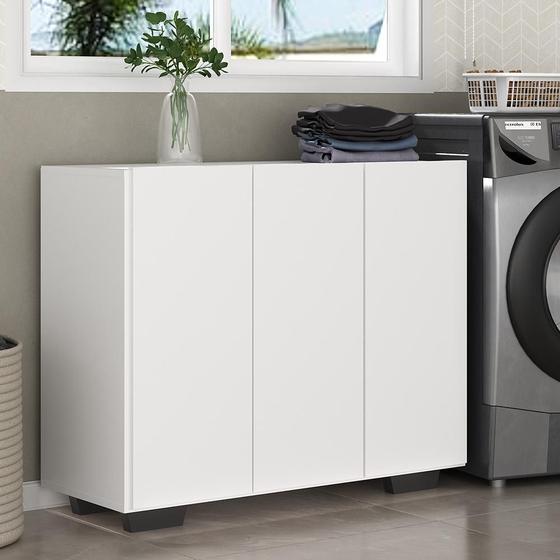 Armário Lavanderia com 3 Portas 90 cm Multimóveis MP5034 Branco/Preto Menor preço em Armário Lavanderia com 3 Portas 90 cm Multimóveis MP5034 Branco/Preto