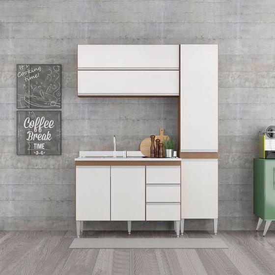 Imagem de Armário Modulado para Cozinha Apartamento Sabrina 160x202 Cm 4 Peças MDP Branco MENU