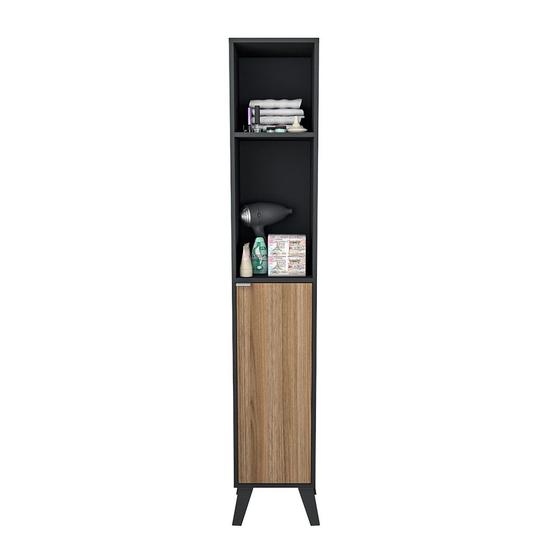 Armário Multiuso 1 Porta e 4 Prateleiras Slim Appunto Preto e Castanho Menor preço em Armário Multiuso 1 Porta e 4 Prateleiras Slim Appunto Preto e Castanho