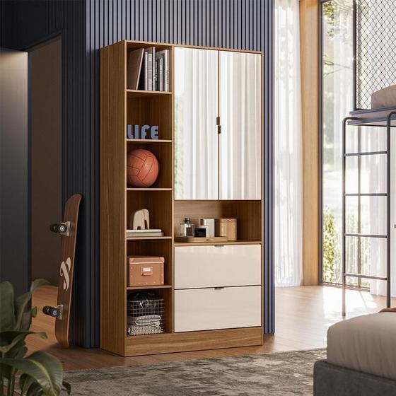 Imagem de Armário Multiuso 2 Portas Ambiente Joy Amêndola Off White com Espelho  Demóbile