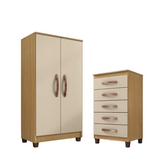 Imagem de Armário Multiuso 2 Portas Porto Belo com Cômoda 5 Gavetas Carvalho Off White Clique Chique