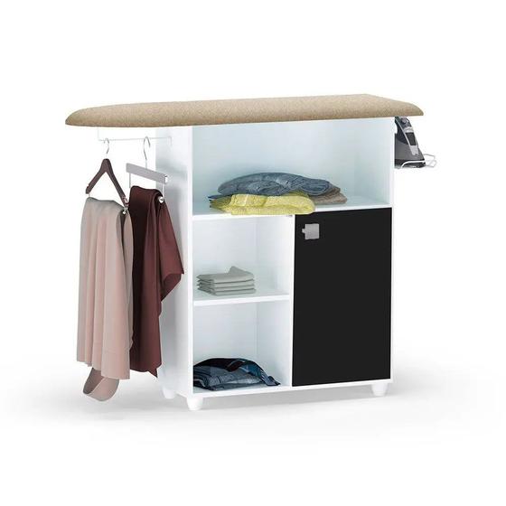 Imagem de Armário Multiuso com Tábua de Passar Passadeira Mariana com Porta Branco e Preto - AJL Móveis