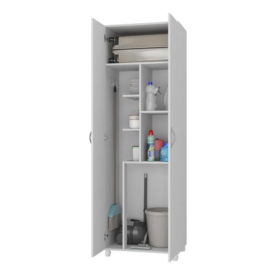 Armário Multiuso Multimóveis para Lavanderia/Área de serviço com porta vassouras Branco Menor preço em Armário Multiuso Multimóveis para Lavanderia/Área de serviço com porta vassouras Branco