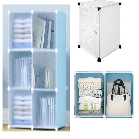 Imagem de Armario organizador 6 portas guarda roupa brinquedos modular estante desmontavel multiuso azul