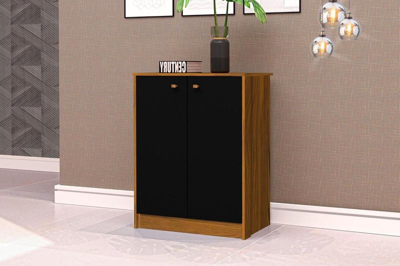 Imagem de Armário Organizador Multiuso Balcão 2 Portas Office Escritório Preto com Nature - Rede Móveis