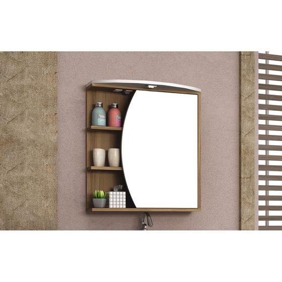 Imagem de Armário para Banheiro 1 Porta Duna com tecla tomada e LED 60cm - Bosi - Nogal/Branco