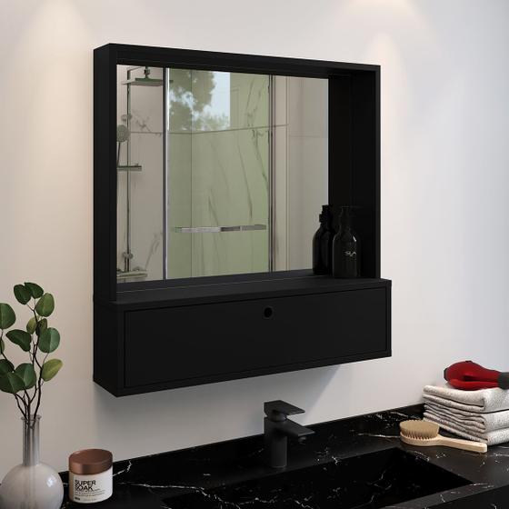 Imagem de Armário Para Banheiro Com Espelho Amplo - Preto