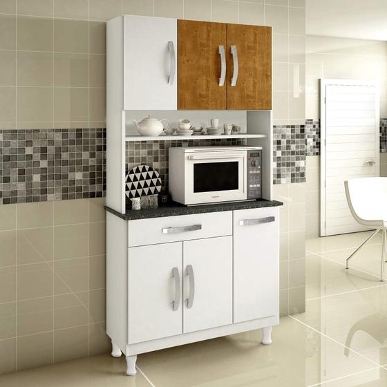 Imagem de Armário para Cozinha 6 Portas 1 Gaveta Lírio Kaiki Móveis Branco/Rovere
