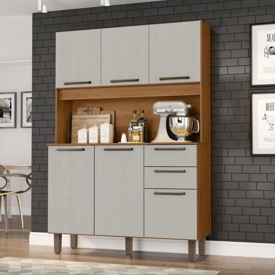 Armário para Cozinha 6 Portas 2 Gavetas 120cm Bege/Cinamomo/Areia