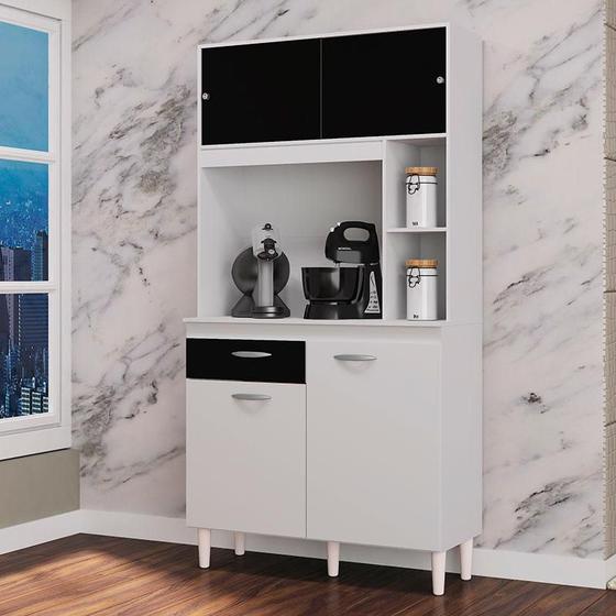 Armário para Cozinha Ambiente Kit Duda 90 cm Branco Preto - Poquema Menor preço em Armário para Cozinha Ambiente Kit Duda 90 cm Branco Preto - Poquema
