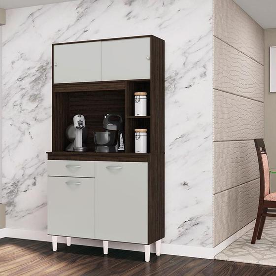 Armário para Cozinha Ambiente Kit Duda 90 cm Chocolate Off White Poquema Menor preço em Armário para Cozinha Ambiente Kit Duda 90 cm Chocolate Off White Poquema