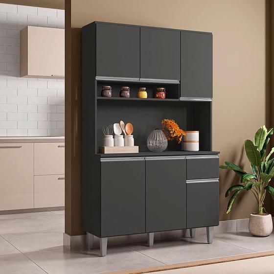Armário para Cozinha Ambiente Kit Márcia Cinza Fosco - AJL Menor preço em Armário para Cozinha Ambiente Kit Márcia Cinza Fosco - AJL