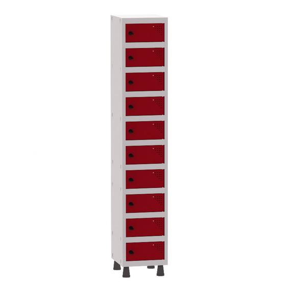 Imagem de Armário Porta Objetos de Aço 1 Vão 10 Portas Pitão Pandin 1,90 m Cinza e Vermelho