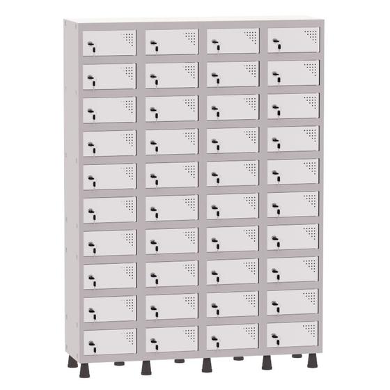 Imagem de Armário Porta Objetos de Aço 4 Vãos 40 Portas Fechadura Pandin 1,90 m Cinza e Branco