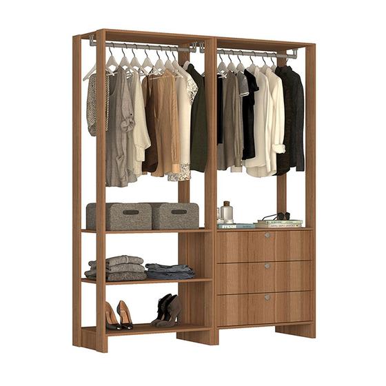 Armário Roupeiro Closet Aberto Modulado 03 Gavetas 03 Prateleiras e 02 Cabideiros EY101-102 Montana Menor preço em Armário Roupeiro Closet Aberto Modulado 03 Gavetas 03 Prateleiras e 02 Cabideiros EY101-102 Montana