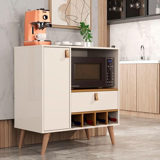 Imagem de Armário Suspenso Com Suporte Para Microondas Estilo Retro Eddi - Cor: Off White Com Nature - Lojas G2