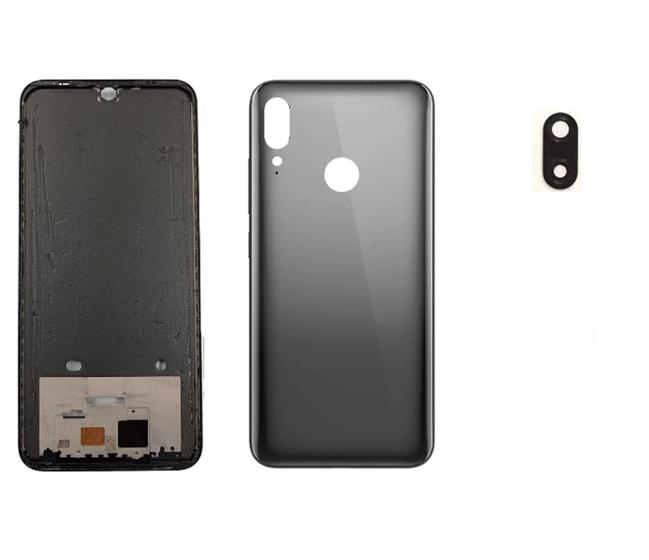 Imagem de Aro Chassis Moto E6 Plus + Tampa Traseira Prata e Lente