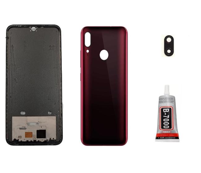 Imagem de Aro Chassis Moto E6 Plus + Tampa Traseira Vermelho Lente e Cola