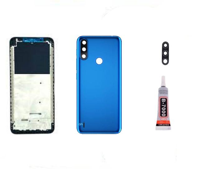 Imagem de Aro Chassis Moto E7 Power + Tampa Traseira Azul Lente e Cola