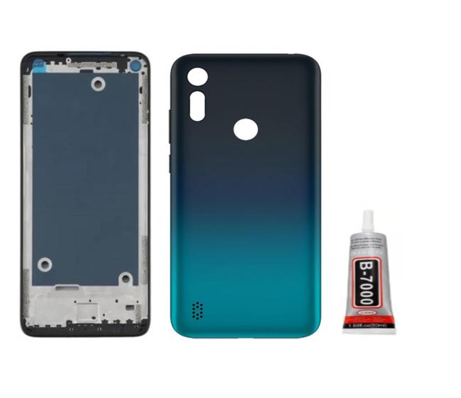 Imagem de Aro Chassis Motorola Moto E6s + Tampa Traseira Azul e Cola