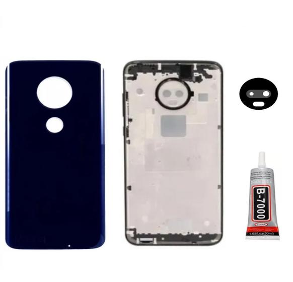 Imagem de Aro Chassis Motorola Moto G7 Plus Azul Indigo + Tampa Vidro Traseira Lente e Cola