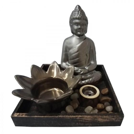 Imagem de Aromatizador Difusor Decorativo Mini Jardim Zen Buda Cerâmica Bronze