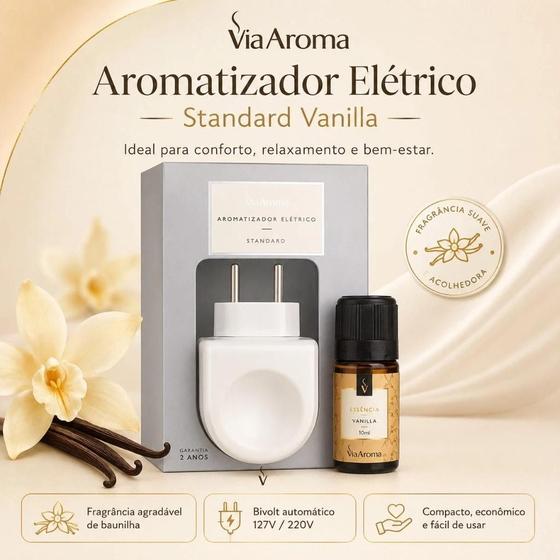 Aromatizador Elétrico Via Aroma Standard Vanilla Bivolt Difusor de Ambiente Aconchegante e Econômico
